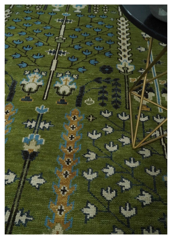 Hand Knotted 8x10, 9x12 Royal Green and Ivory Traditional Turkish Style Tree Of Life Wool Area Rug - The Rug Decor