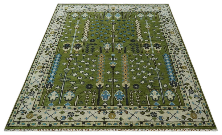 Hand Knotted 8x10, 9x12 Royal Green and Ivory Traditional Turkish Style Tree Of Life Wool Area Rug - The Rug Decor