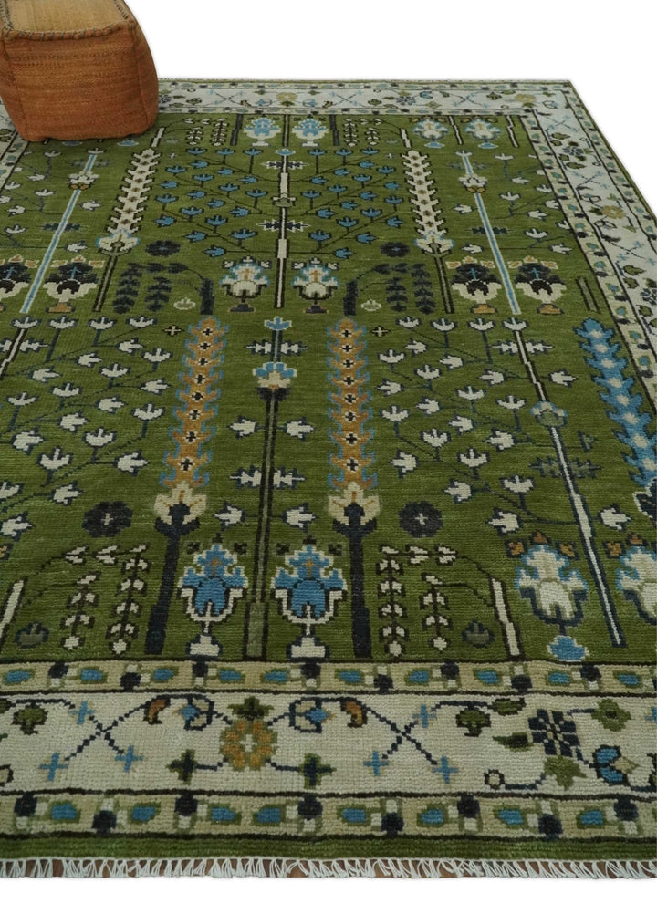 Hand Knotted 8x10, 9x12 Royal Green and Ivory Traditional Turkish Style Tree Of Life Wool Area Rug - The Rug Decor