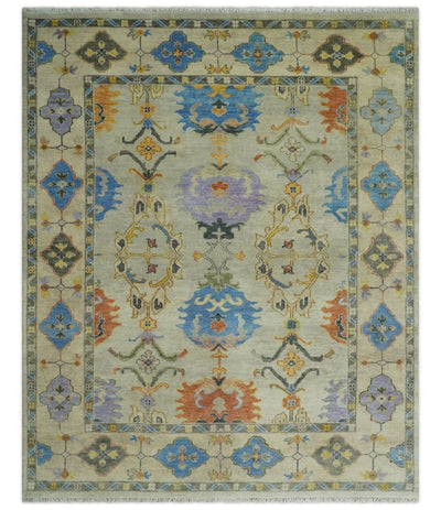 Hand knotted 8x10 All Wool Beige and Gray Traditional Antique Persian Oushak Area Rug | TRDCP837810 - The Rug Decor