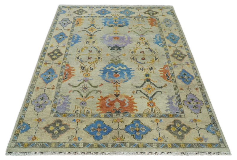 Hand knotted 8x10 All Wool Beige and Gray Traditional Antique Persian Oushak Area Rug | TRDCP837810 - The Rug Decor