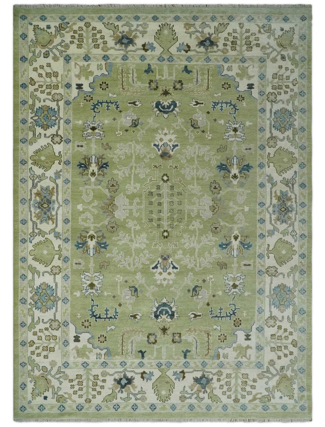 Hand Knotted 8x10 and 10x14 Light Green, Ivory and Silver Traditional Turkish Antique Style Wool Area Rug - The Rug Decor