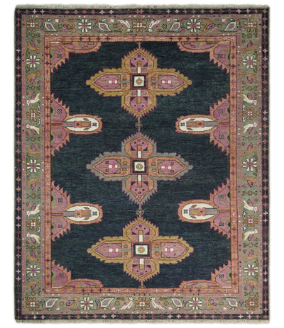 Hand Knotted 8x10 and 9x12 Charcoal, Pink and Gray Geometric Traditional Persian Area Rug | TRDCP623 - The Rug Decor