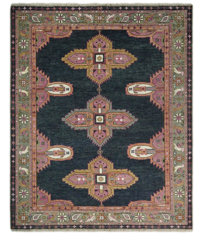 Hand Knotted 8x10 and 9x12 Charcoal, Pink and Gray Geometric Traditional Persian Area Rug | TRDCP623 - The Rug Decor