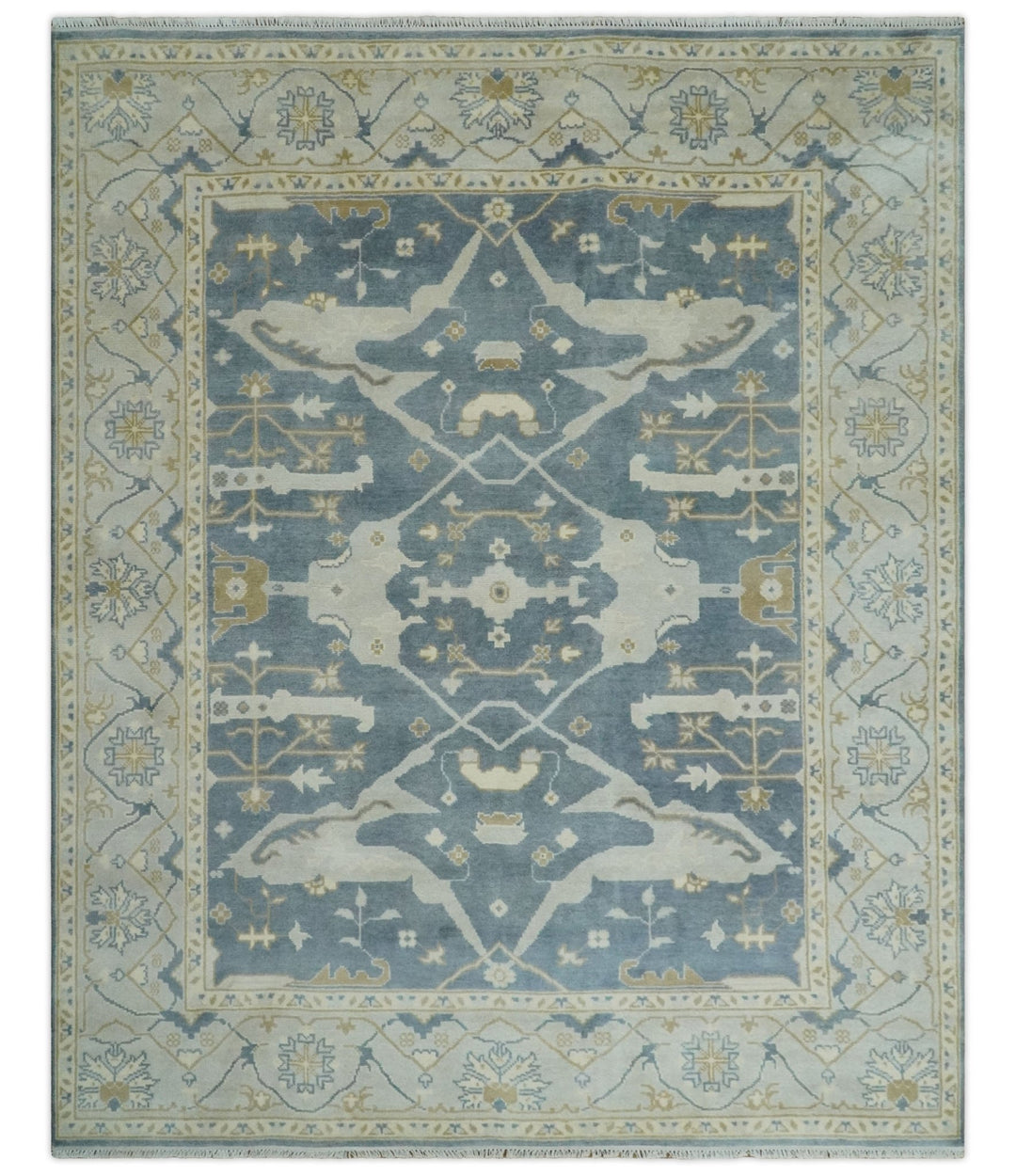 Hand Knotted 8x10 antique style Oriental Oushak Gray, Ivory and Beige Wool Area Rug - The Rug Decor