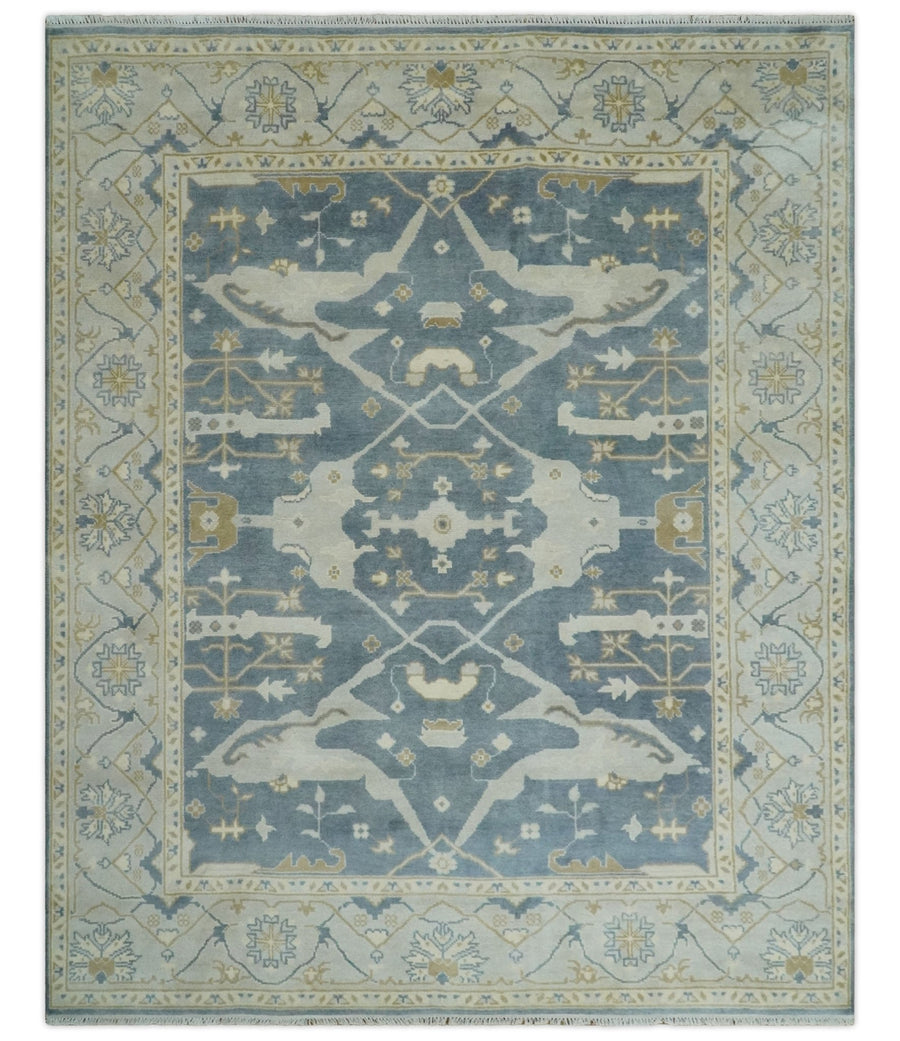 Hand Knotted 8x10 antique style Oriental Oushak Gray, Ivory and Beige Wool Area Rug - The Rug Decor