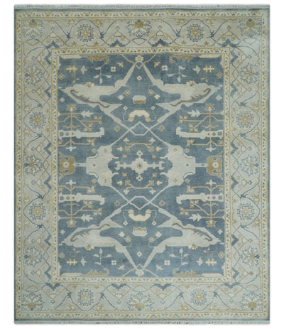 Hand Knotted 8x10 antique style Oriental Oushak Gray, Ivory and Beige Wool Area Rug - The Rug Decor