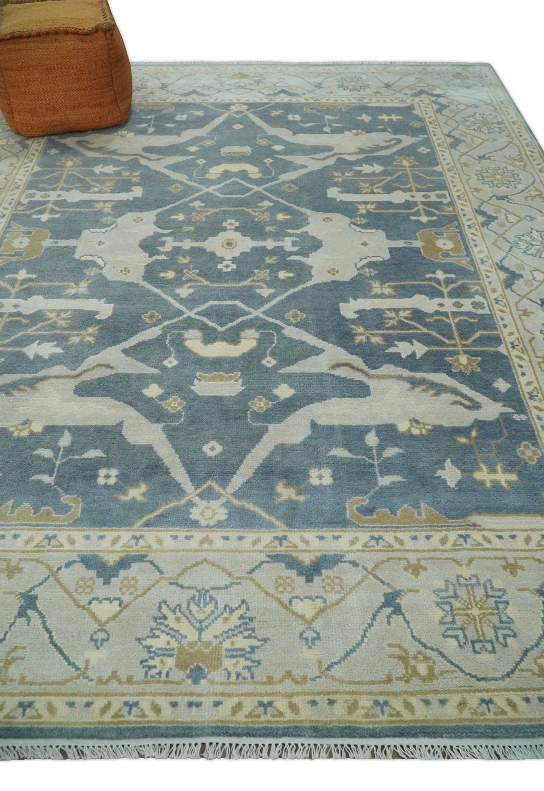 Hand Knotted 8x10 antique style Oriental Oushak Gray, Ivory and Beige Wool Area Rug - The Rug Decor