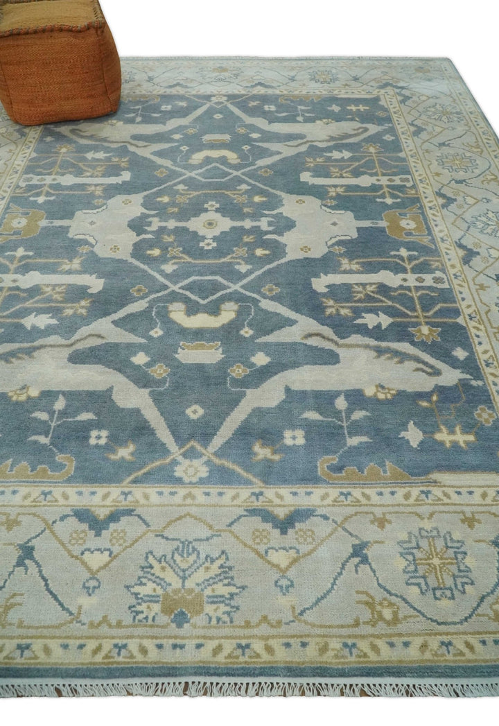 Hand Knotted 8x10 antique style Oriental Oushak Gray, Ivory and Beige Wool Area Rug - The Rug Decor