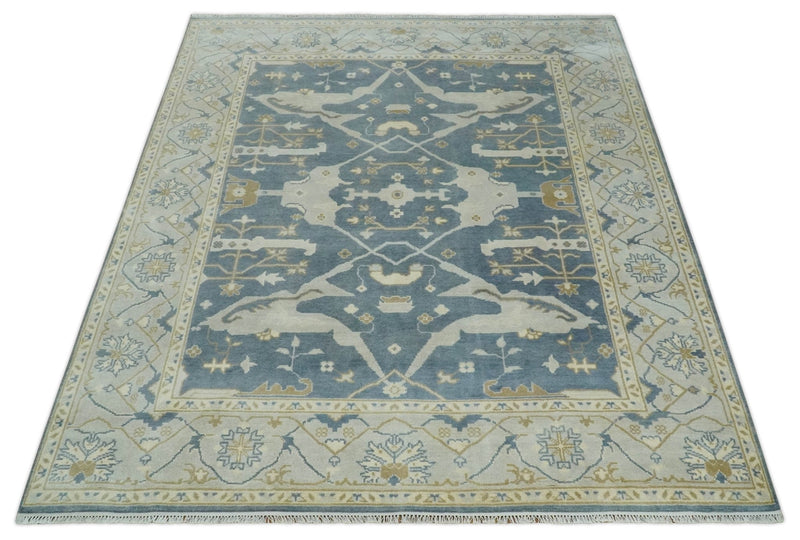 Hand Knotted 8x10 antique style Oriental Oushak Gray, Ivory and Beige Wool Area Rug - The Rug Decor