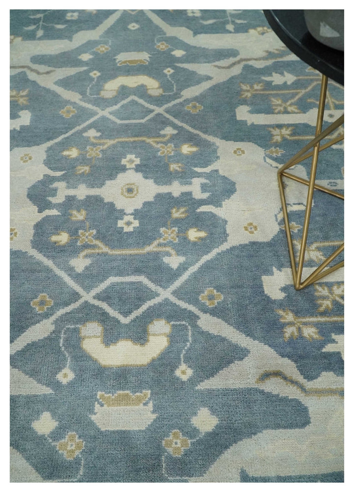 Hand Knotted 8x10 antique style Oriental Oushak Gray, Ivory and Beige Wool Area Rug - The Rug Decor
