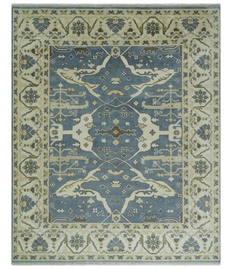 Hand Knotted 8x10 Antique Style Oriental Oushak Gray, Ivory and Beige Wool Area Rug - The Rug Decor