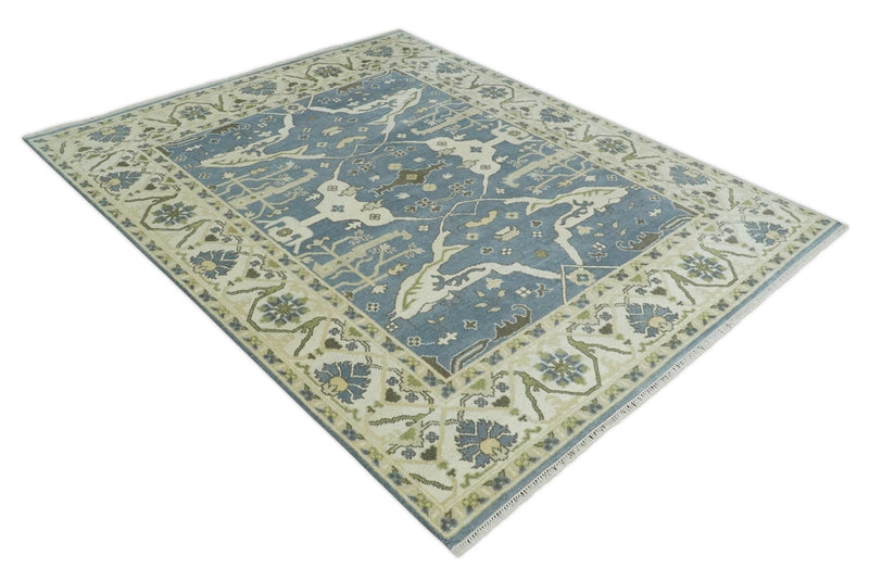 Hand Knotted 8x10 Antique Style Oriental Oushak Gray, Ivory and Beige Wool Area Rug - The Rug Decor