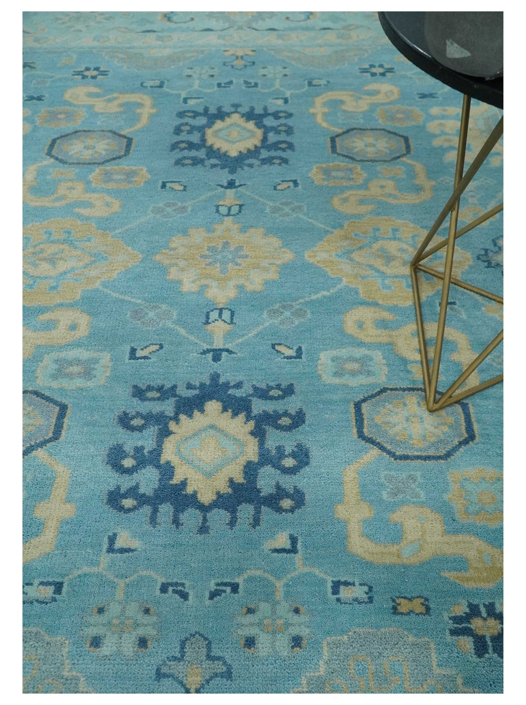 Hand Knotted 8x10 Aqua and Beige Antique Look Oushak Turkish Style Wool Area Rug | TRDCP1109810 - The Rug Decor