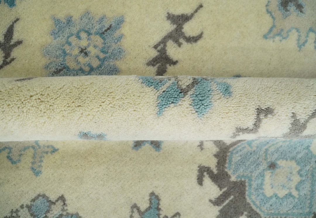 Hand Knotted 8x10 Beige and Blue Antique Oushak Persian Wool Area Rug | TRDCP1147810 - The Rug Decor