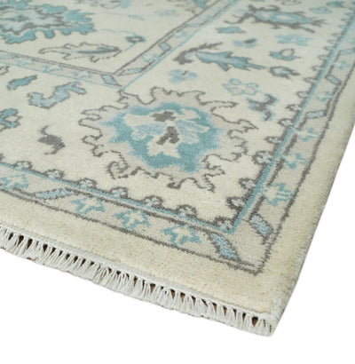 Hand Knotted 8x10 Beige and Blue Antique Oushak Persian Wool Area Rug | TRDCP1147810 - The Rug Decor
