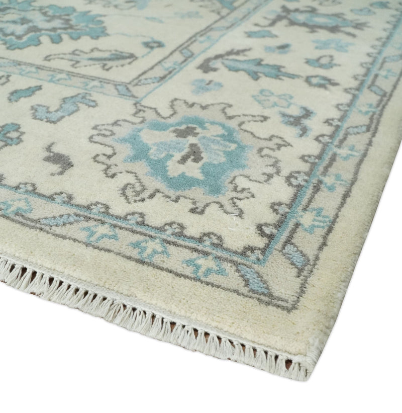 Hand Knotted 8x10 Beige and Blue Antique Oushak Persian Wool Area Rug | TRDCP1147810 - The Rug Decor