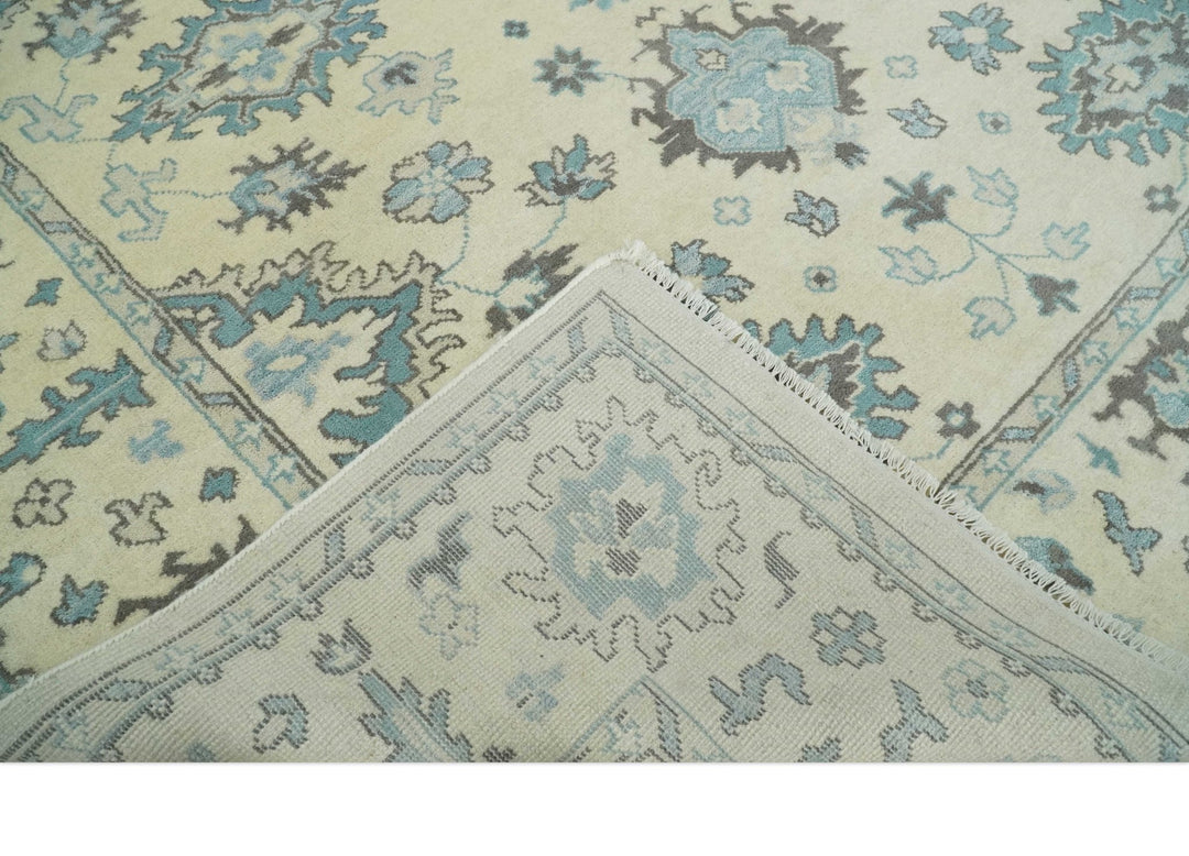 Hand Knotted 8x10 Beige and Blue Antique Oushak Persian Wool Area Rug | TRDCP1147810 - The Rug Decor