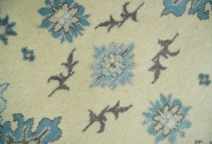 Hand Knotted 8x10 Beige and Blue Antique Oushak Persian Wool Area Rug | TRDCP1147810 - The Rug Decor