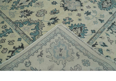 Hand Knotted 8x10 Beige and Blue Antique Oushak Persian Wool Area Rug | TRDCP1153810 - The Rug Decor