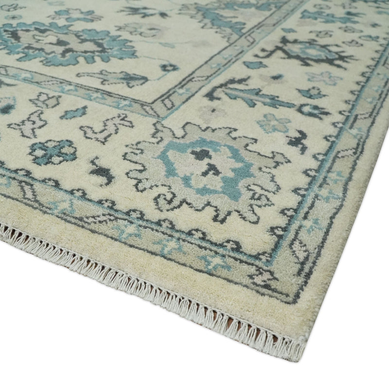 Hand Knotted 8x10 Beige and Blue Antique Oushak Persian Wool Area Rug | TRDCP1153810 - The Rug Decor