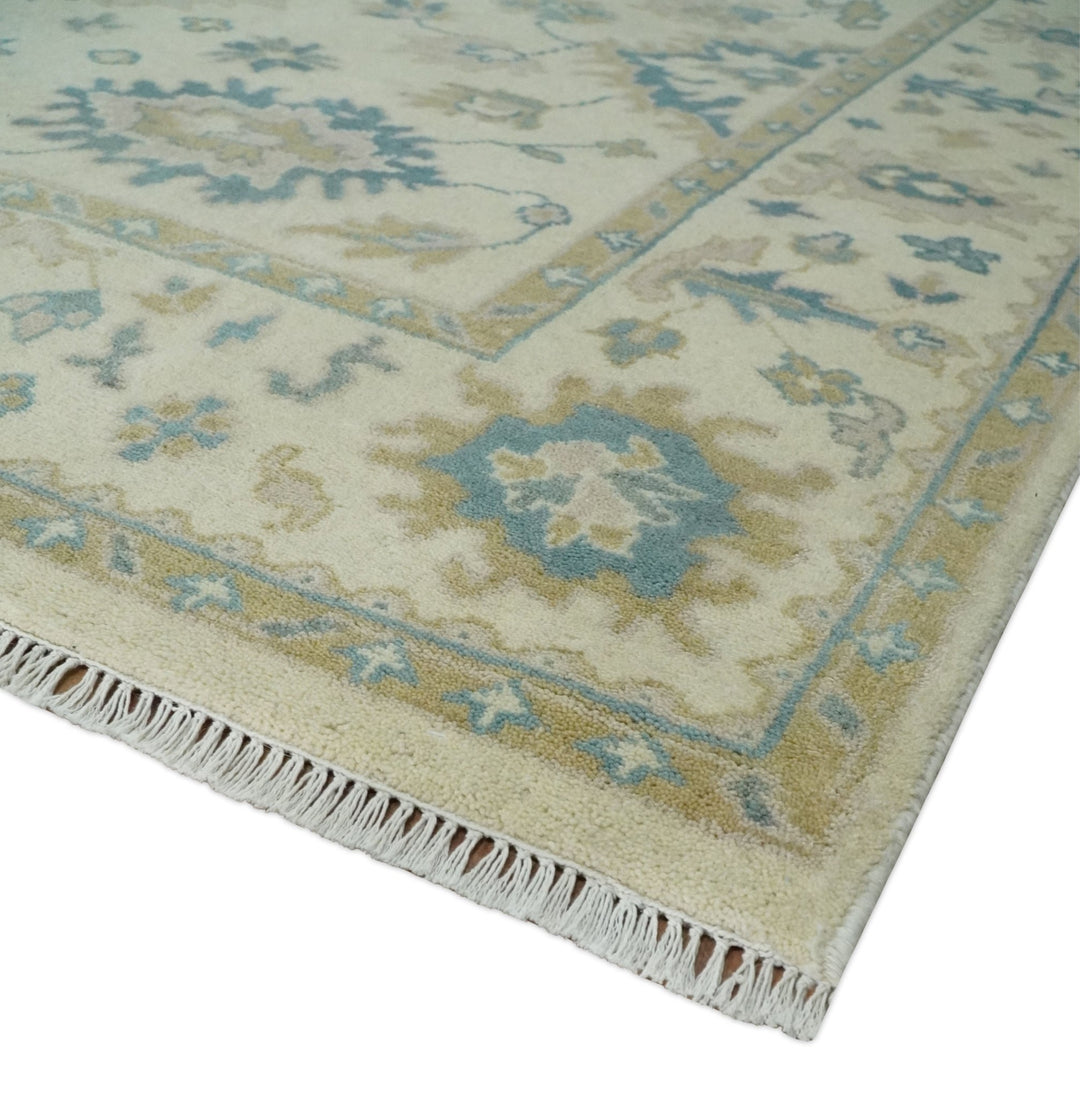Hand Knotted 8x10 Beige and Gray Antique Oushak Wool Area Rug - The Rug Decor
