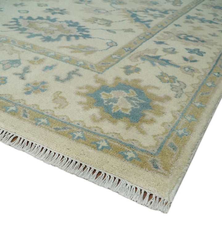 Hand Knotted 8x10 Beige and Gray Antique Oushak Wool Area Rug - The Rug Decor