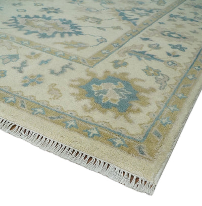 Hand Knotted 8x10 Beige and Gray Antique Oushak Wool Area Rug - The Rug Decor