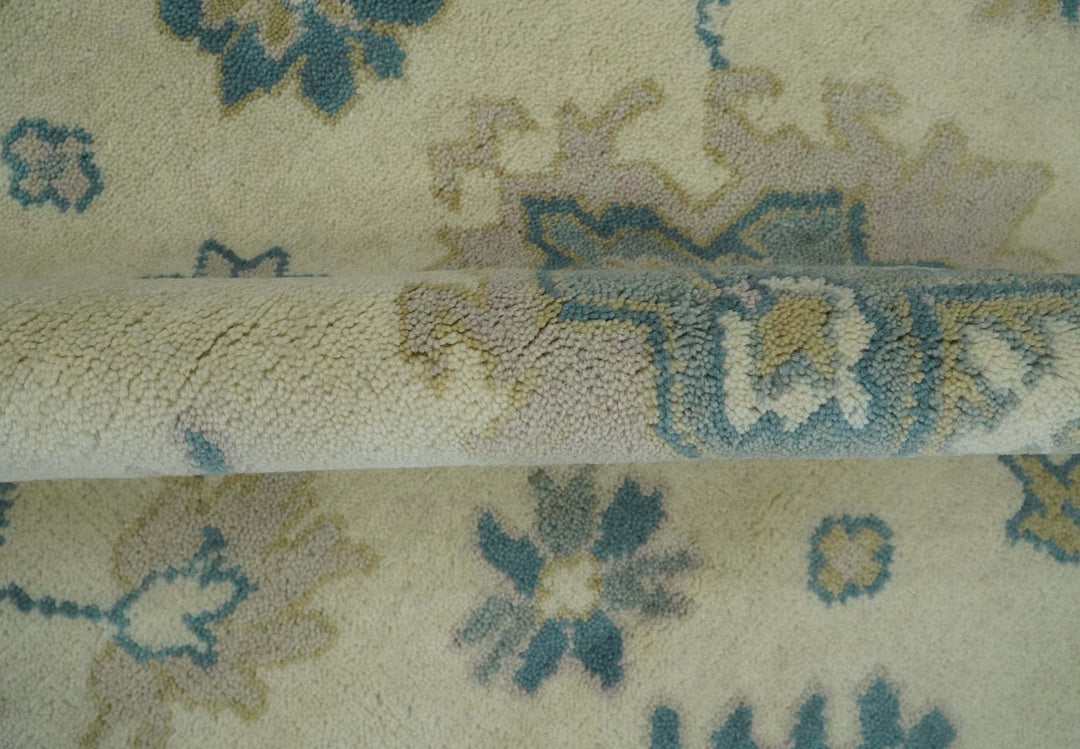 Hand Knotted 8x10 Beige and Gray Antique Oushak Wool Area Rug - The Rug Decor