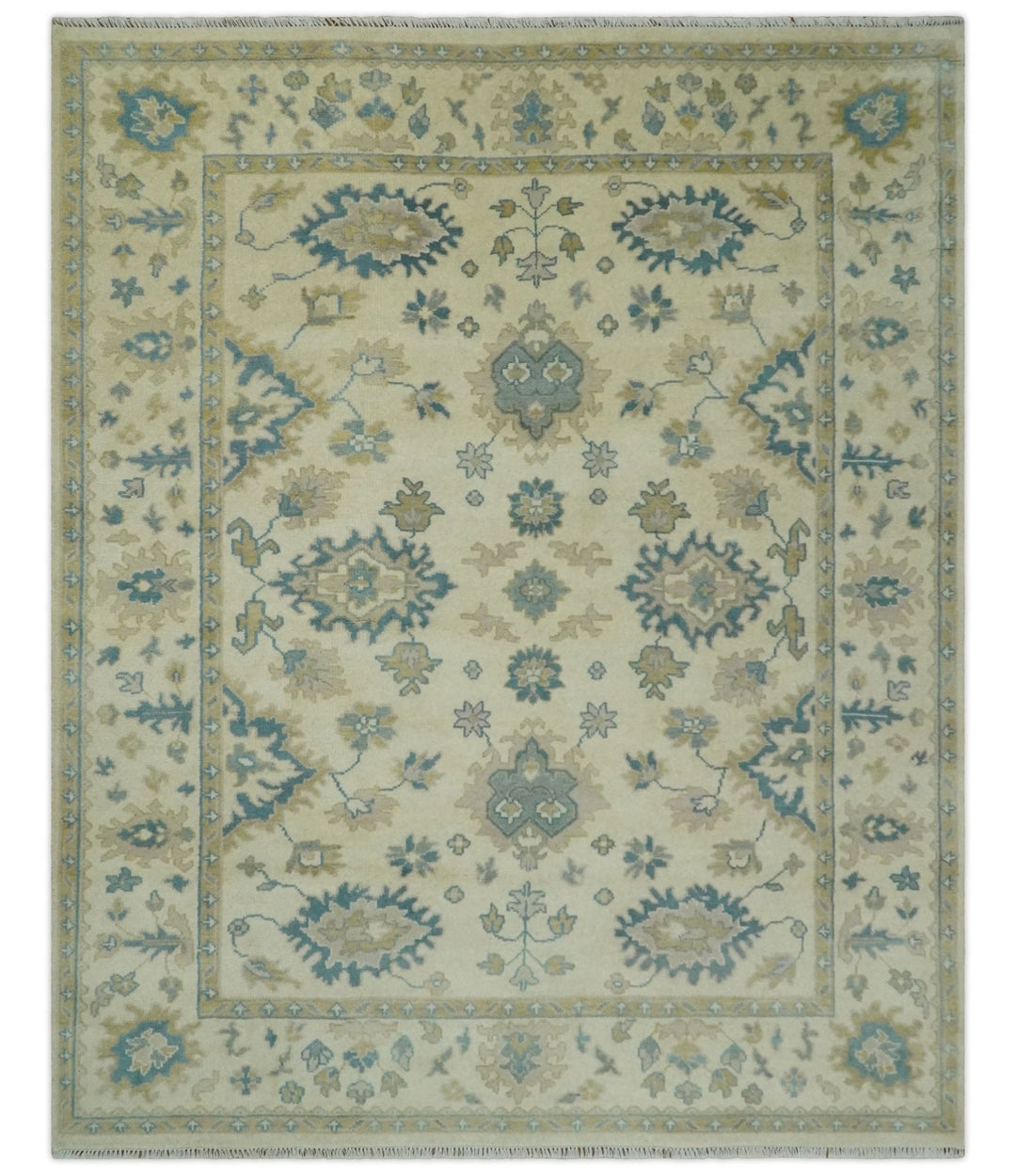 Hand Knotted 8x10 Beige and Gray Antique Oushak Wool Area Rug - The Rug Decor