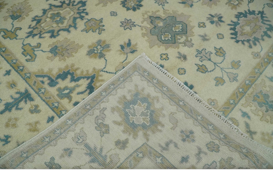 Hand Knotted 8x10 Beige and Gray Antique Oushak Wool Area Rug - The Rug Decor
