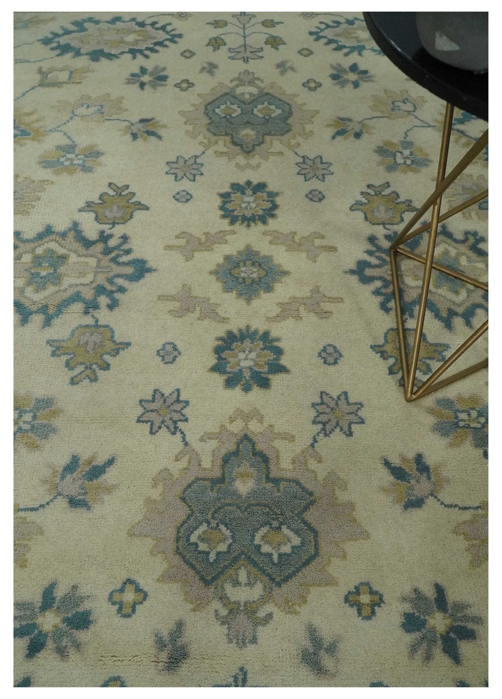 Hand Knotted 8x10 Beige and Gray Antique Oushak Wool Area Rug - The Rug Decor