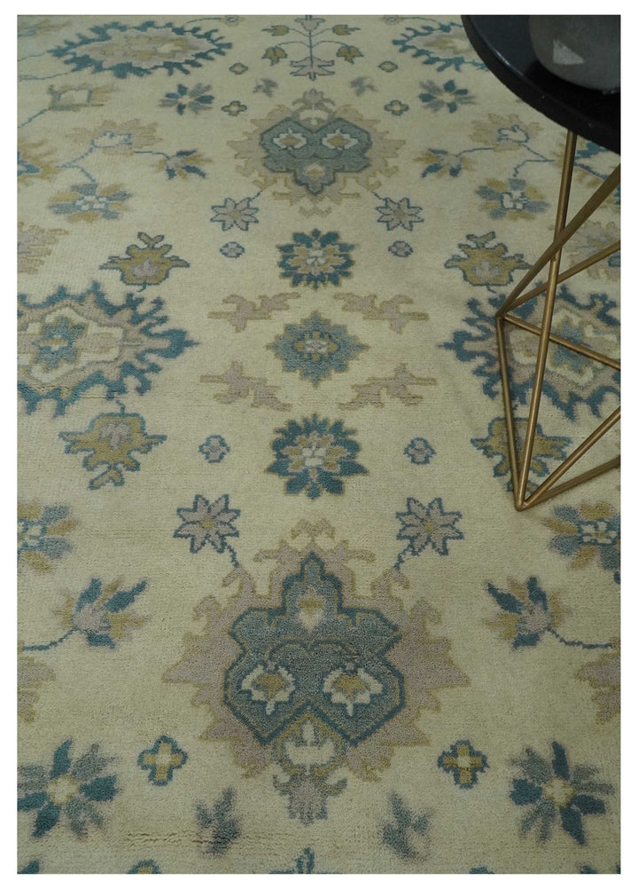 Hand Knotted 8x10 Beige and Gray Antique Oushak Wool Area Rug - The Rug Decor