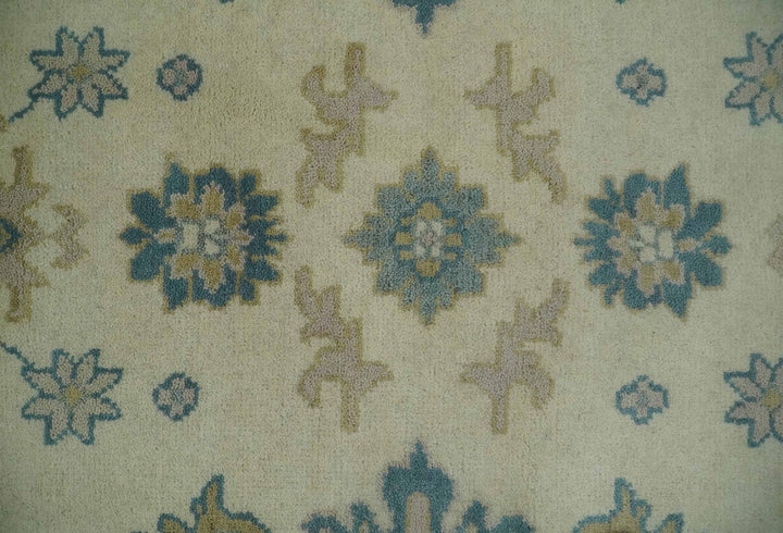 Hand Knotted 8x10 Beige and Gray Antique Oushak Wool Area Rug - The Rug Decor