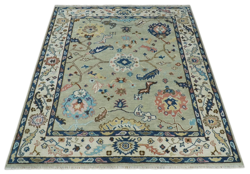 Hand knotted 8x10 Beige and Ivory vibrant Colorful Oushak Wool Area Rug - The Rug Decor