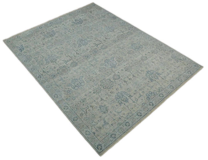 Hand Knotted 8x10 Beige and Silver Traditional Oxidized Textured Low Pile Wool Rug | TRD2278810 - The Rug Decor