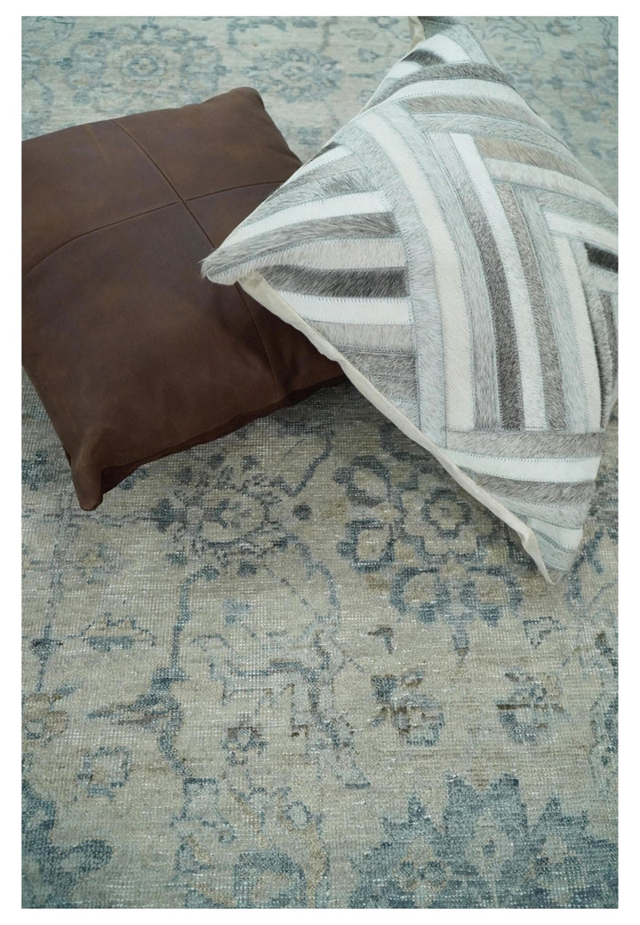 Hand Knotted 8x10 Beige and Silver Traditional Oxidized Textured Low Pile Wool Rug | TRD2278810 - The Rug Decor