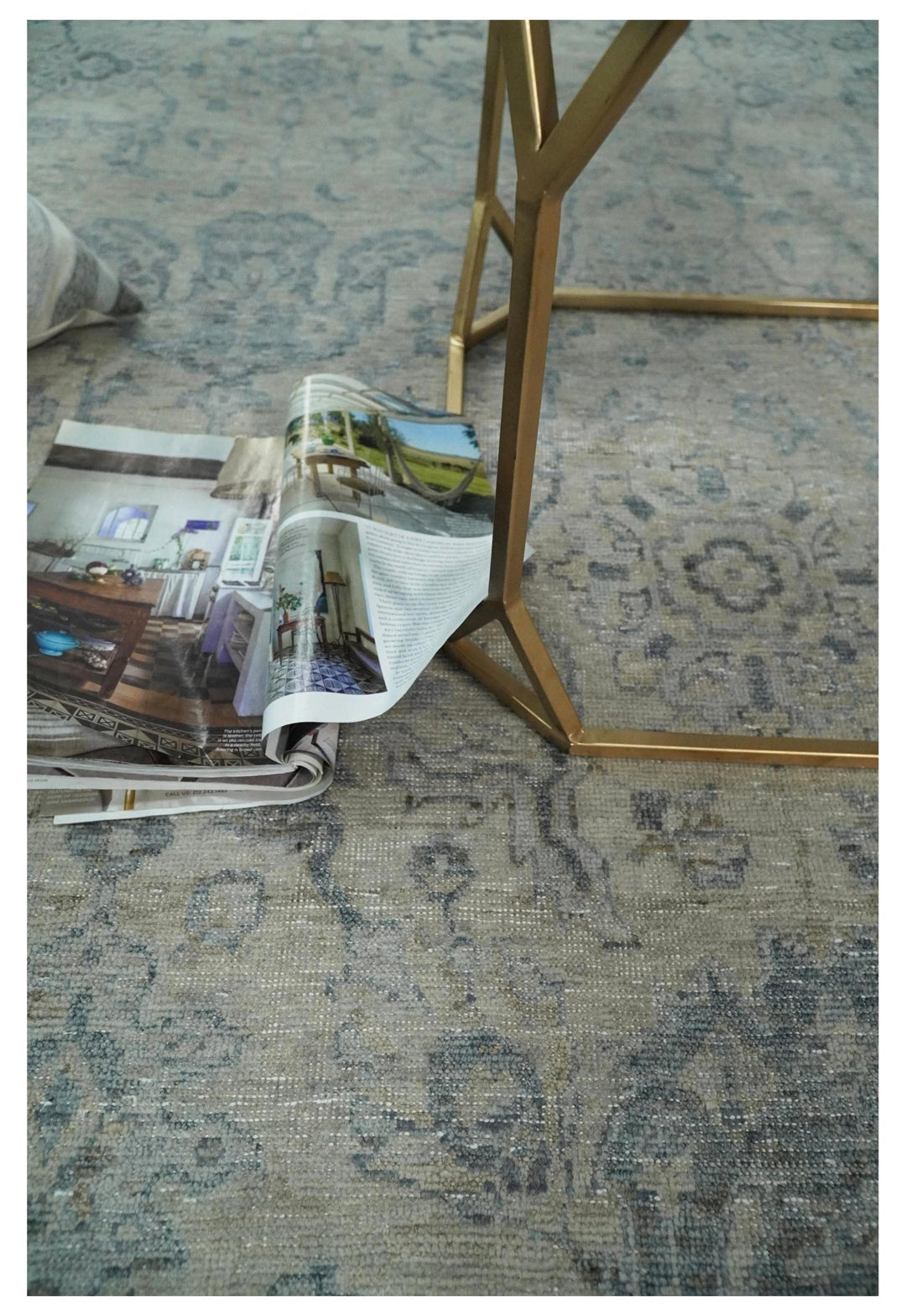 Hand Knotted 8x10 Beige and Silver Traditional Oxidized Textured Low Pile Wool Rug | TRD2278810 - The Rug Decor