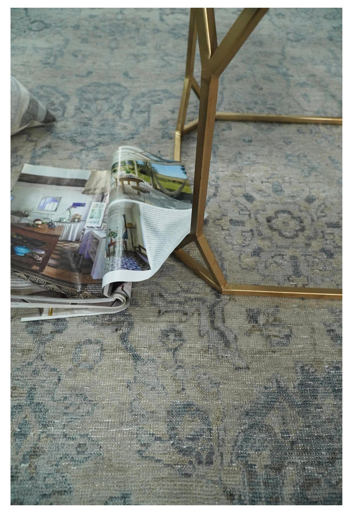 Hand Knotted 8x10 Beige and Silver Traditional Oxidized Textured Low Pile Wool Rug | TRD2278810 - The Rug Decor