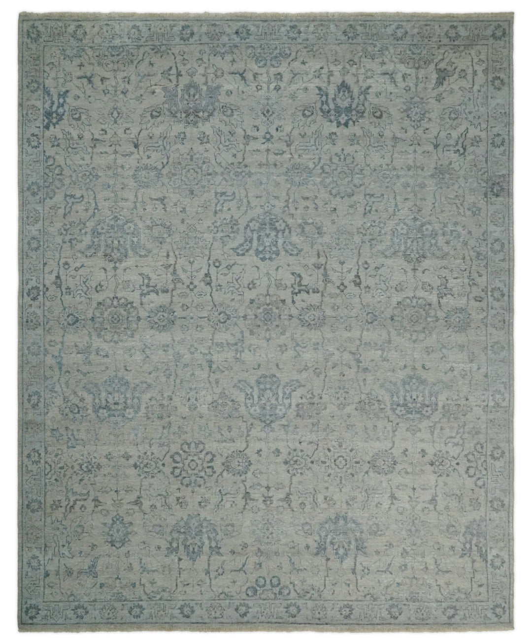 Hand Knotted 8x10 Beige and Silver Traditional Oxidized Textured Low Pile Wool Rug | TRD2278810 - The Rug Decor