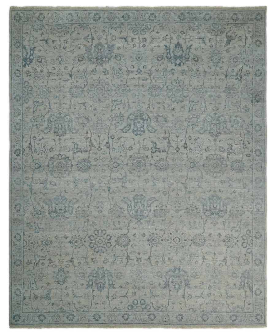 Hand Knotted 8x10 Beige and Silver Traditional Oxidized Textured Low Pile Wool Rug | TRD2278810 - The Rug Decor