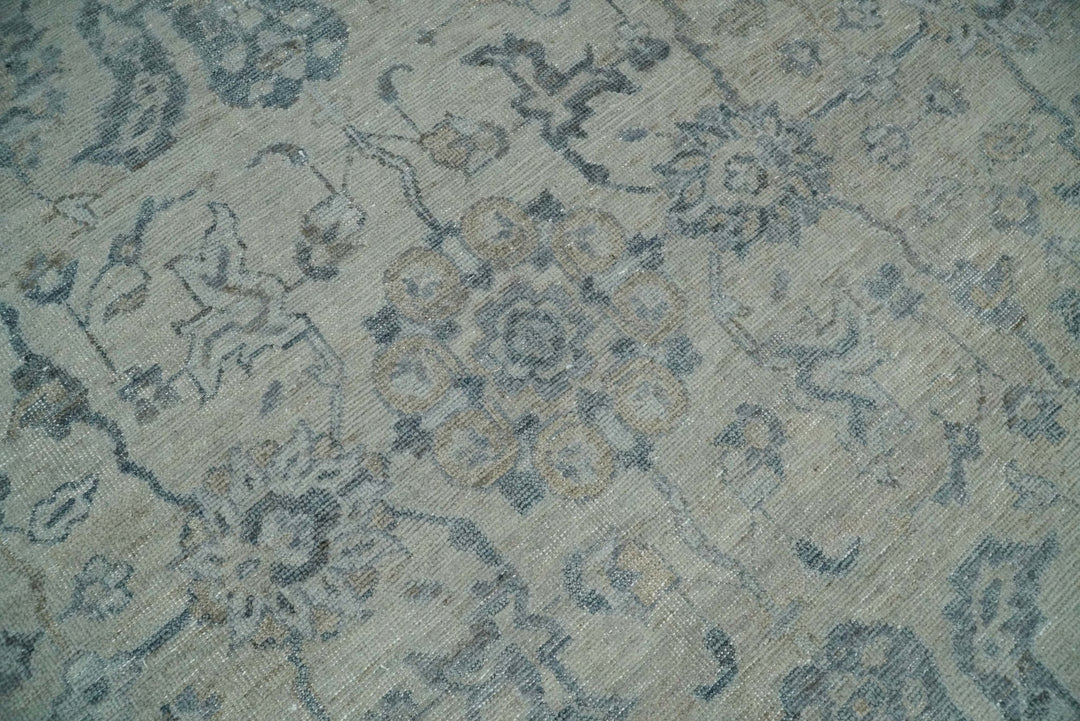 Hand Knotted 8x10 Beige and Silver Traditional Oxidized Textured Low Pile Wool Rug | TRD2278810 - The Rug Decor