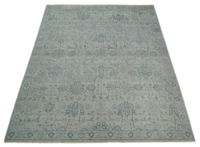 Hand Knotted 8x10 Beige and Silver Traditional Oxidized Textured Low Pile Wool Rug | TRD2278810 - The Rug Decor