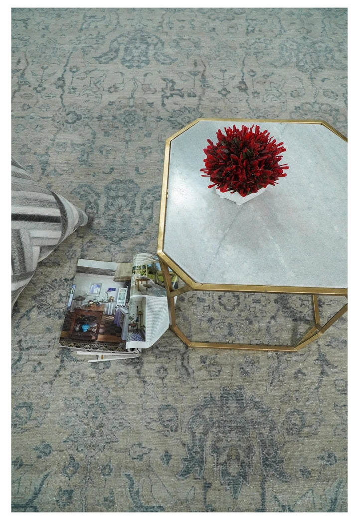 Hand Knotted 8x10 Beige and Silver Traditional Oxidized Textured Low Pile Wool Rug | TRD2278810 - The Rug Decor
