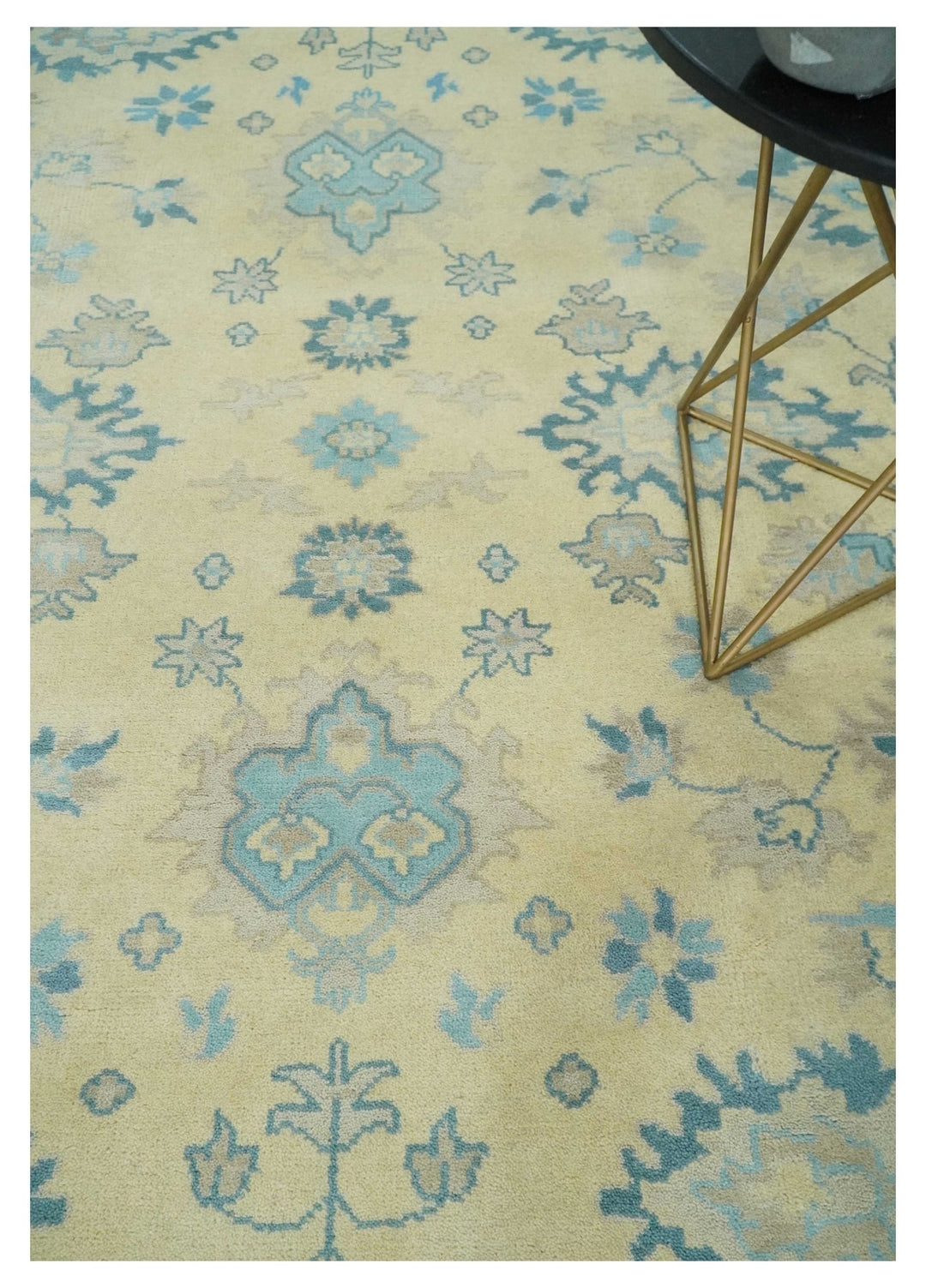 Hand Knotted 8x10 Beige and Teal Antique Oushak Persian Wool Area Rug | TRDCP1183810 - The Rug Decor