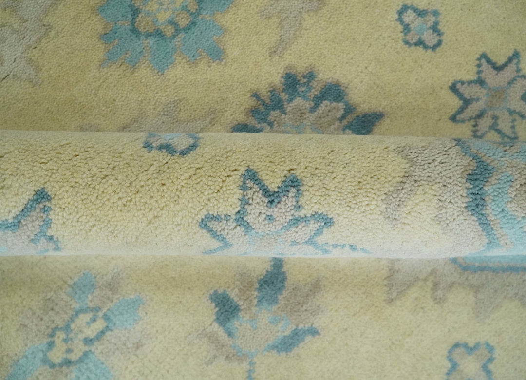Hand Knotted 8x10 Beige and Teal Antique Oushak Persian Wool Area Rug | TRDCP1183810 - The Rug Decor