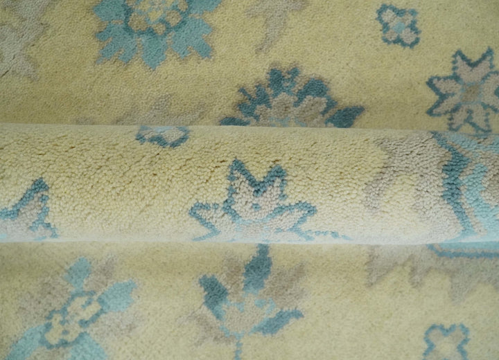 Hand Knotted 8x10 Beige and Teal Antique Oushak Persian Wool Area Rug | TRDCP1183810 - The Rug Decor