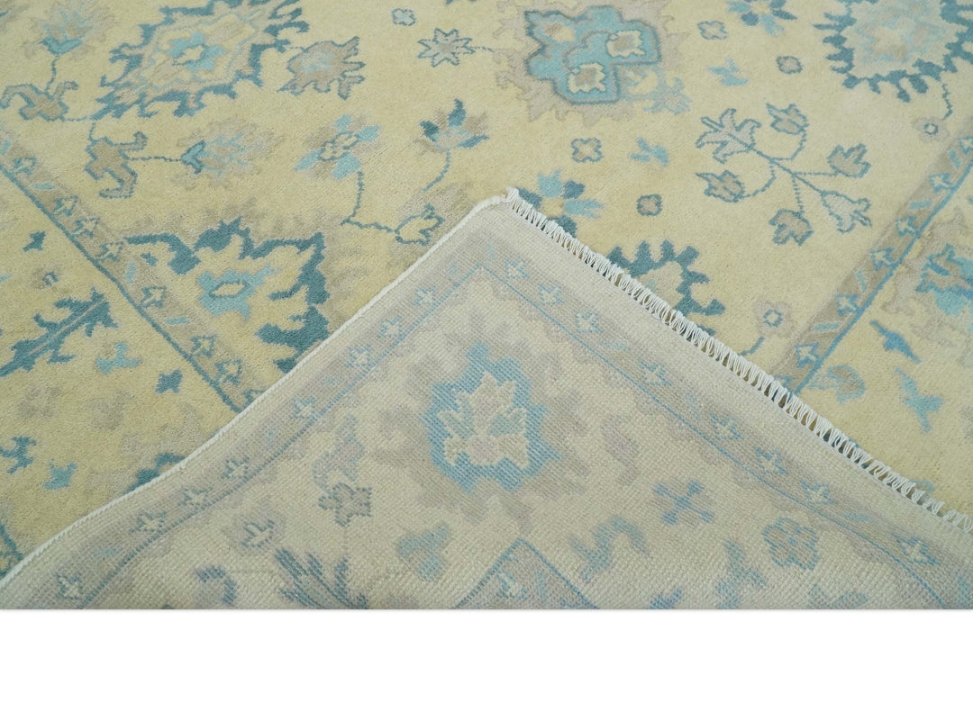 Hand Knotted 8x10 Beige and Teal Antique Oushak Persian Wool Area Rug | TRDCP1183810 - The Rug Decor