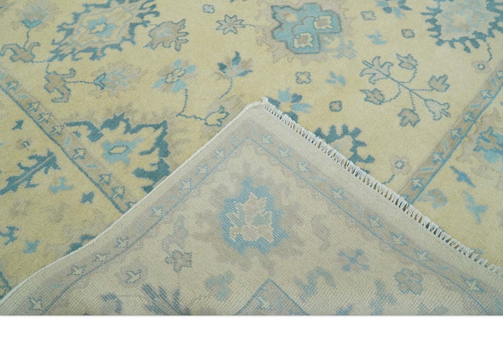 Hand Knotted 8x10 Beige and Teal Antique Oushak Persian Wool Area Rug | TRDCP1183810 - The Rug Decor