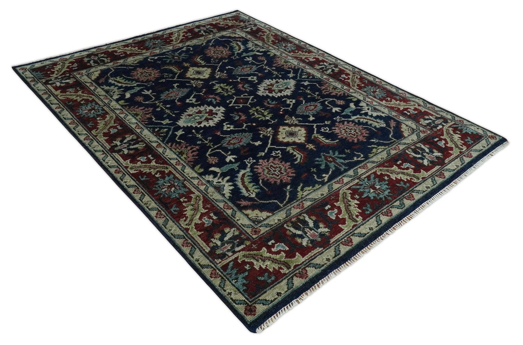 Hand Knotted 8x10 Black, Rust and Beige Antique Oushak Wool Area Rug - The Rug Decor